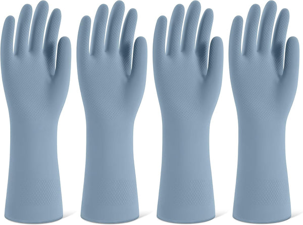 Rubber Cleaning Gloves for Dishwashing, 4 Pairs Reusable Kitchen Gloves for Washing Dishes and Household Cleaning, Colorful Dish Gloves with Flocked Lining and Non-Slip Grip, Pefect for Woman Men - S