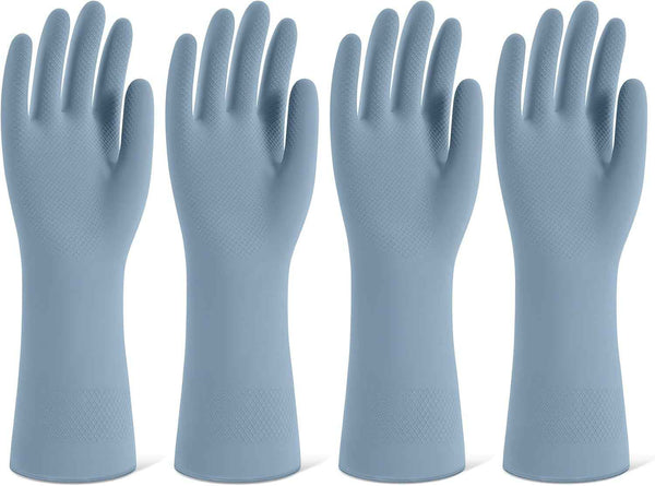 Rubber Cleaning Gloves for Dishwashing, 4 Pairs Reusable Kitchen Gloves for Washing Dishes and Household Cleaning, Colorful Dish Gloves with Flocked Lining and Non-Slip Grip, Pefect for Woman Men - M