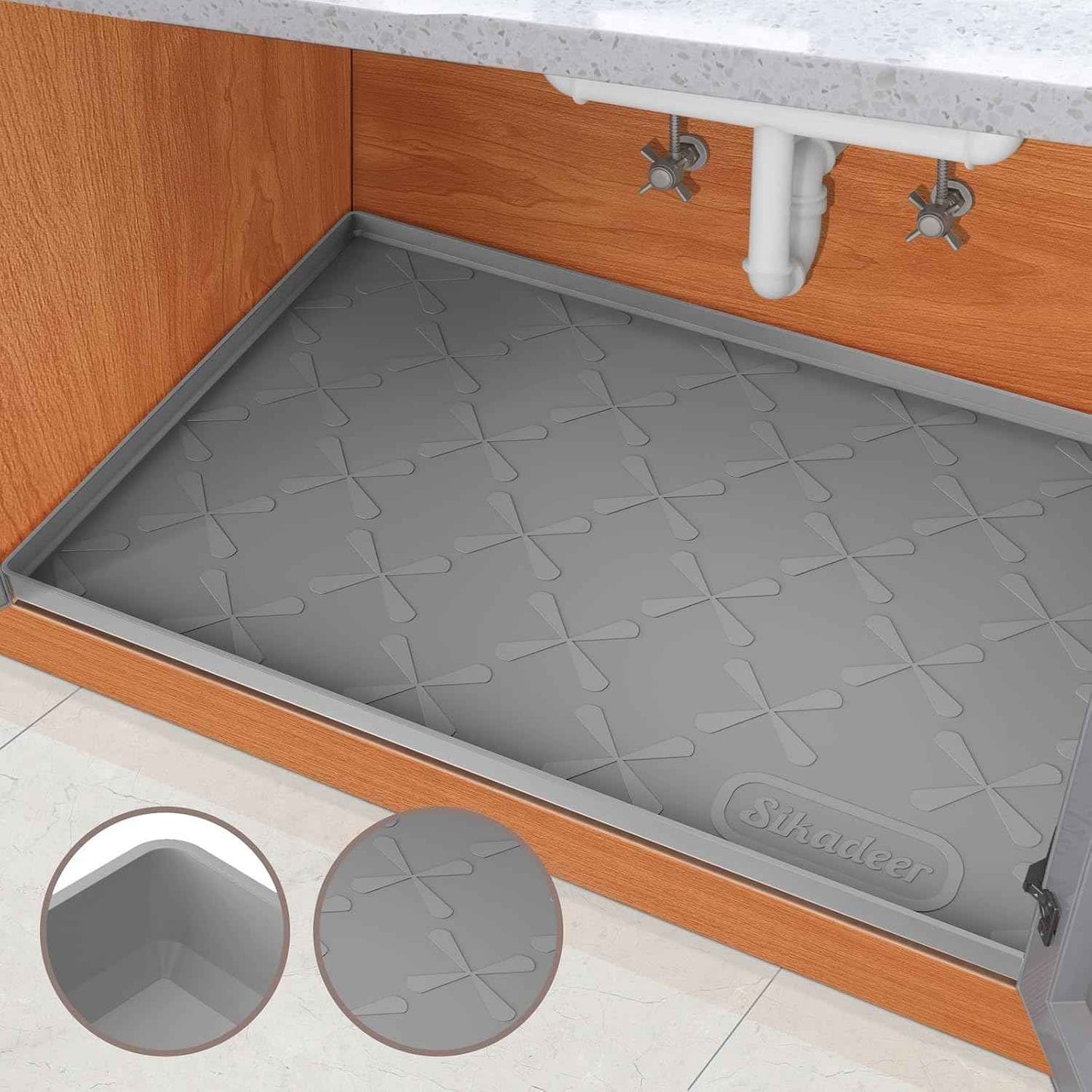 SIKADEER 34" x 22" Under Sink Mat Waterproof, Silicone Mat Kitchen Drawer Shelf and Cabinet Liner, Sink Protector for Kitchen Organizers and Storage, Boot Tray Pet Food Mats