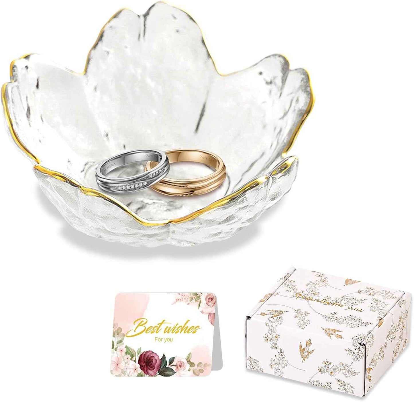 Purple Flower Jewelry Dish Glass Ring Holder Dish Jewelry Tray Cute Vanity Organizer Aesthetic Nightstand Bathroom Room Decor Trinket Dish Valentine's Friendship Christmas Birthday Gifts for Women