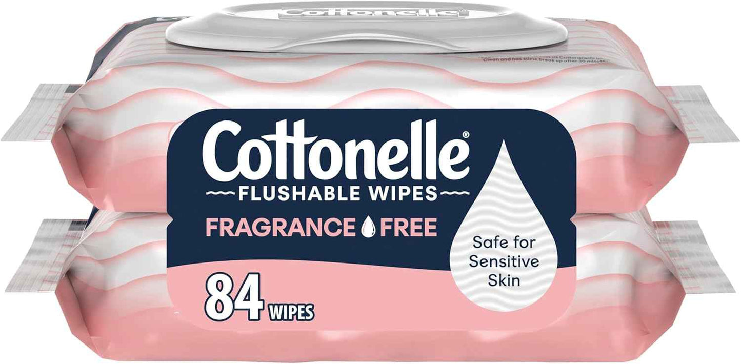 Cottonelle Fresh Feel Flushable Wet Wipes, Adult Wet Wipes, 8 Flip-Top Packs, 42 Wipes Per Pack (336 Total Wipes), Packaging May Vary