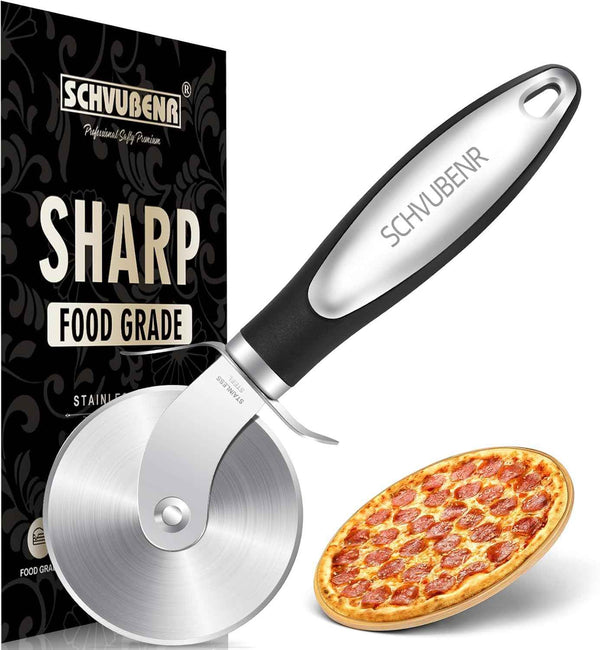 SCHVUBENR Premium Pizza Cutter Wheel - Ultra Sharp Stainless Steel Pizza Slicer with Non-Slip Soft Grip Handle - Multi-Purpose Cutter for Pizza, Dough & Pastry - Dishwasher Safe, Easy to Clean - Blue