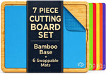 Bamboo cutting board set with 6 color-coded flexible mats for kitchen meal prep
