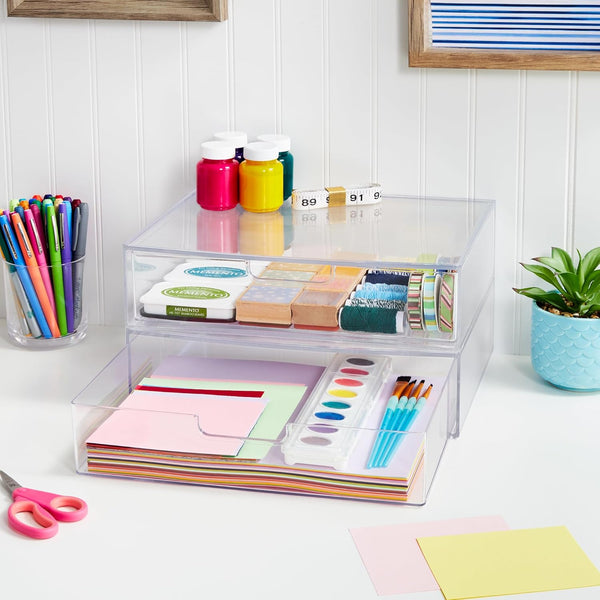 STORi STAX Plastic Stackable Organizer Drawers Set of 2 Clear Made in USA