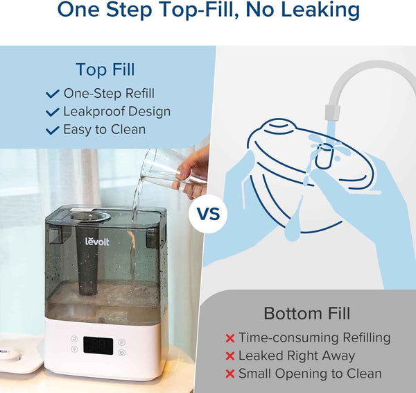 LEVOIT Humidifiers for Bedroom Large Room Home, (6L) Cool Mist Top Fill Essential Oil Diffuser for Baby & Plants, Smart App & Voice Control, Rapid Humidification & Auto Mode - Quiet Sleep Mode, Gray