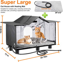 Texsens Heated Cat House for Outside - Weatherproof Large Outdoor Cat Shelter with Roof Window & Cozy Cushion - Ideal for Stray/Feral Cats
