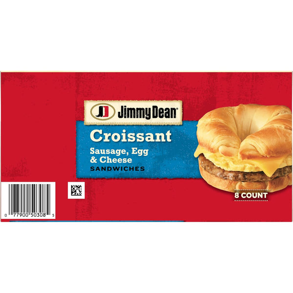 Jimmy Dean Sausage, Egg and Cheese Croissant Breakfast Sandwich, 8 Count Frozen Package