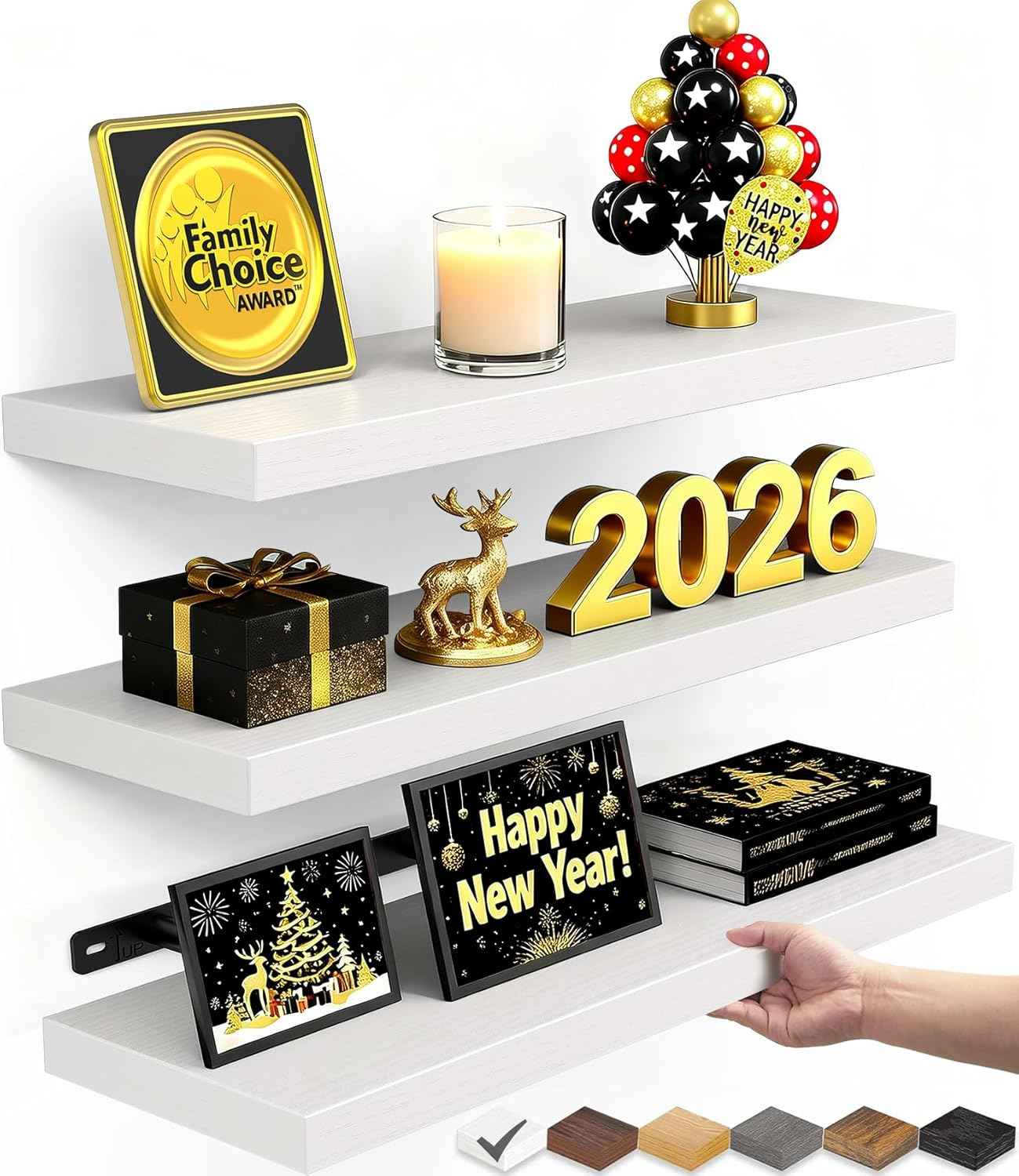 BAYKA Floating Shelves for Wall, Wall Mounted Rustic Wood Shelves for Bathroom, Bedroom, Living Room, Kitchen, Hanging Shelf for Books/Storage/Room Decor with 22lbs Capacity (Black, Set of 3, 15.7in)