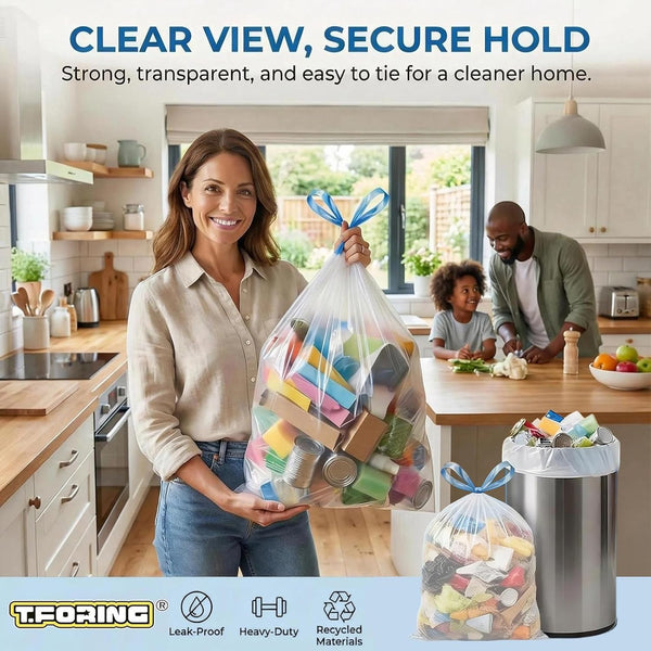 13 Gallon Trash Bags Drawstring 120 Count, 1.7 Mil Thick White Garbage Bags, Easy-Dispense Roll for Kitchen & Household Use, Resists Tears, Leaks and Punctures