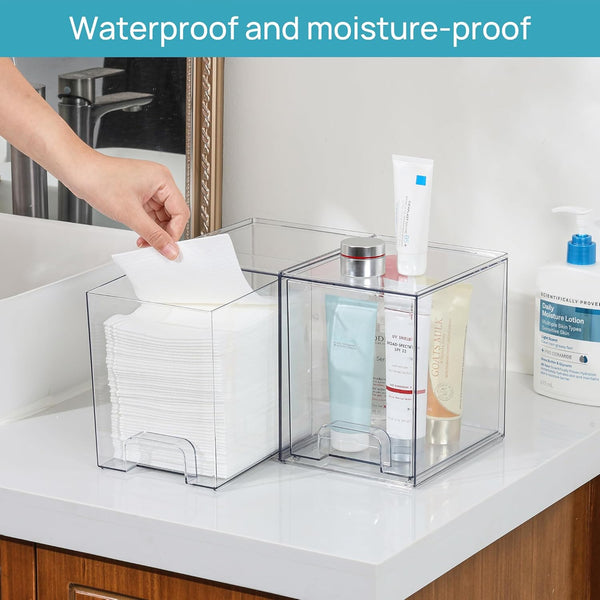 Vtopmart 7.6" Clear Stackable Storage Drawers, 4 Pack Plastic Organizers for Home Organization