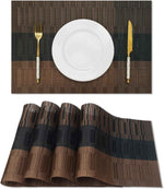HeloHo Black Placemats Set of 4 Heat-Resistant Washable Place Mats Non-Slip Vinyl Woven Table Mats Wipeable Placemat for Kitchen Dining Table Decoration Indoor Outdoor