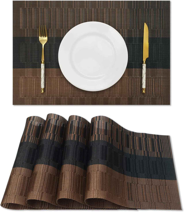HeloHo Black Placemats Set of 4 Heat-Resistant Washable Place Mats Non-Slip Vinyl Woven Table Mats Wipeable Placemat for Kitchen Dining Table Decoration Indoor Outdoor