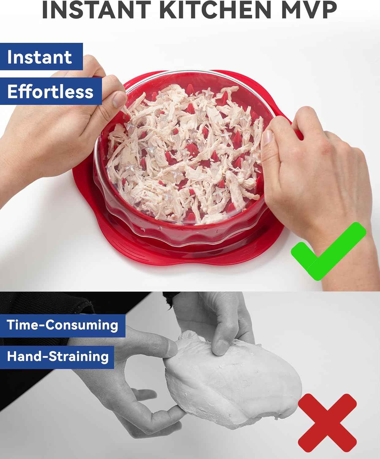 Chicken Shredder Tool Twist for Kitchen, Manual Chicken Breast Grinder Machine for Ground Food, Meat & Vegetables, Elegant Red