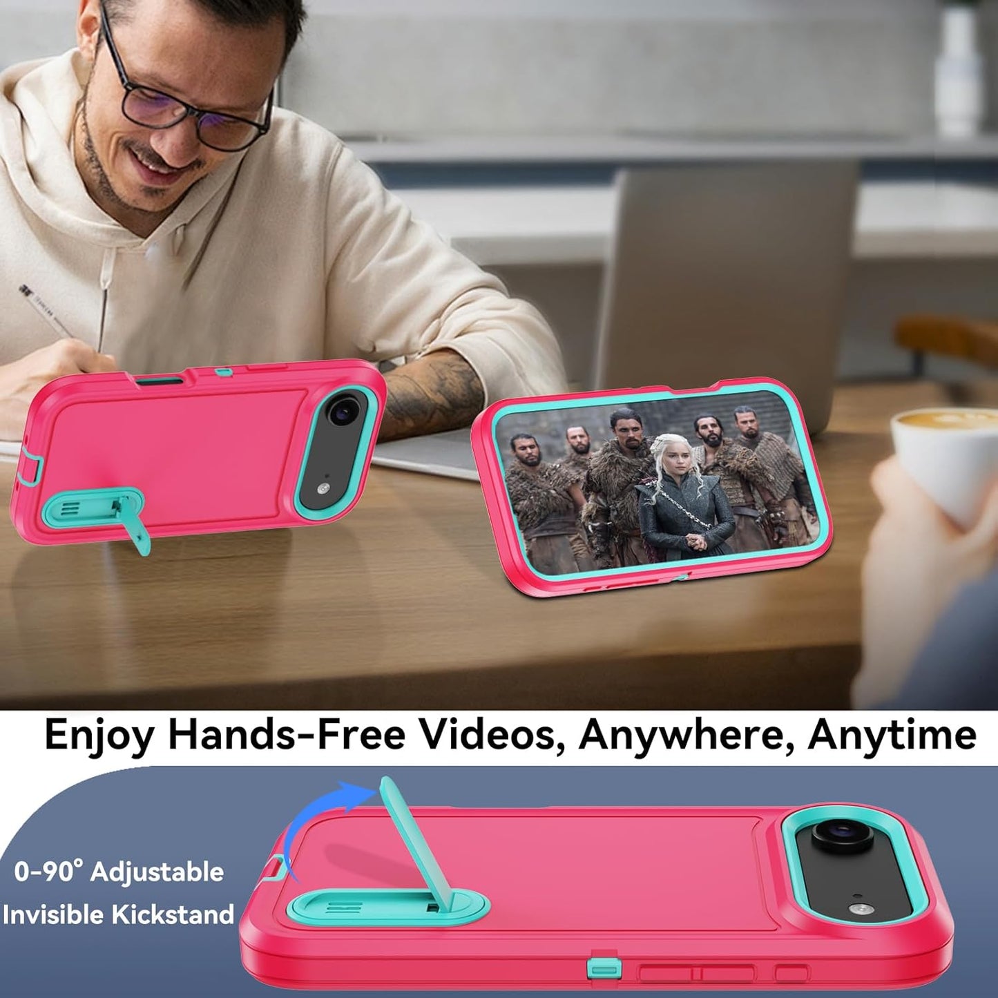 for iPhone 17 Air Case with Built-in Invisible Kickstand,[2*Screen Protector] Military-Grade Protection Shockproof Protective Cover,Hard Back Stand Phone Case for iPhone 17 Air (Pink)