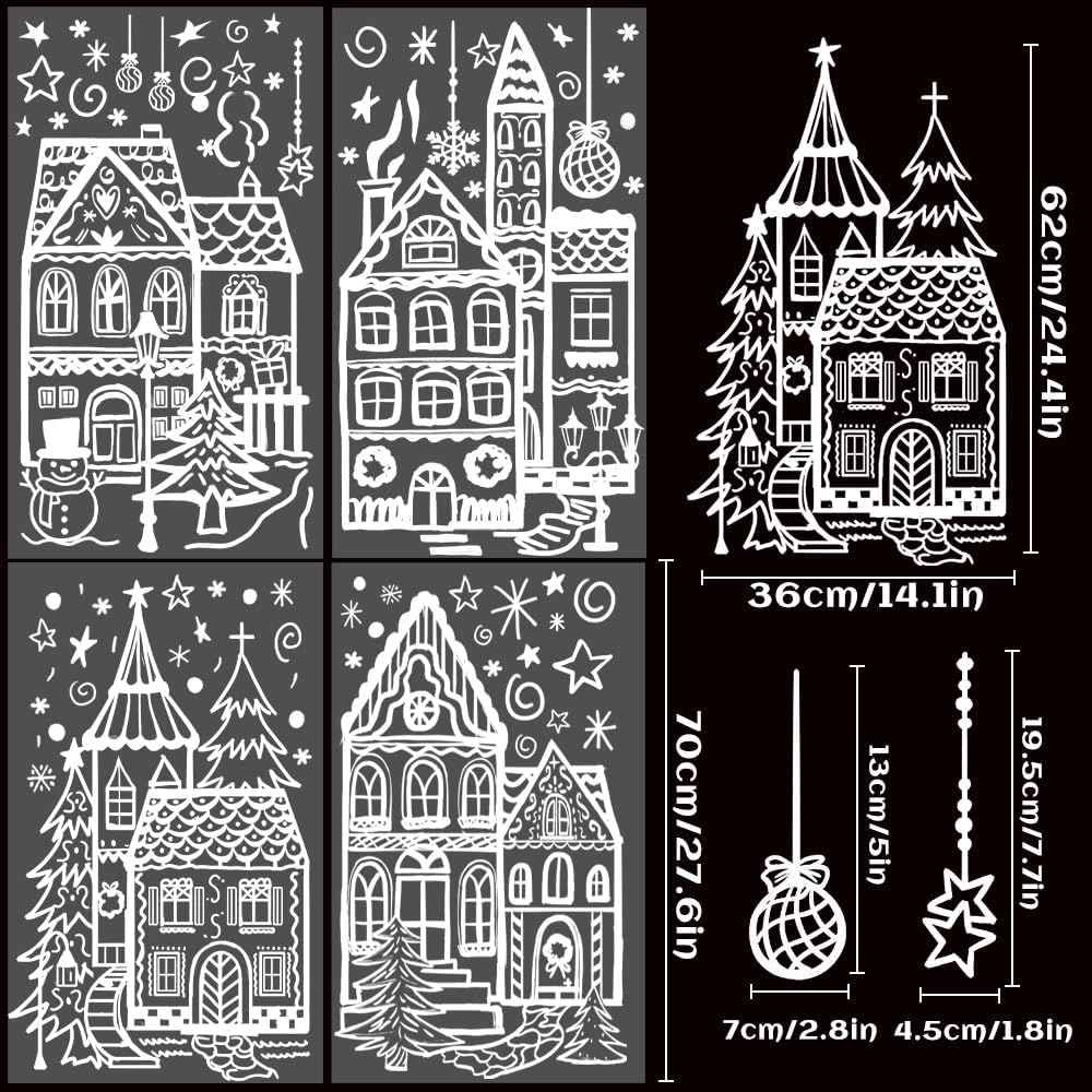 DIYDEC 15.7 * 27.5'' Large Christmas Window Stickers 4 Sheets White House Xmas Window Clings for Glass Decoration Snowman Snowflake Double-Sided Window Decals for Christmas Holiday Party Ornament