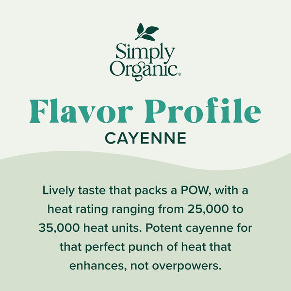 Simply Organic Cayenne Pepper, 2.50 Ounce, Pure, Organic, No GMOs, Kosher, Versatile Spice for Chili and Curries