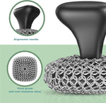 Purgreat Cast Iron Scrubber | Dish Scrub Brush | 316 Cast Iron Cleaner Chainmail Scrubber for Pan Skillet Cleaner - Dish Scouring Pad Dishwasher Safe Cleaning Kit, Black 03