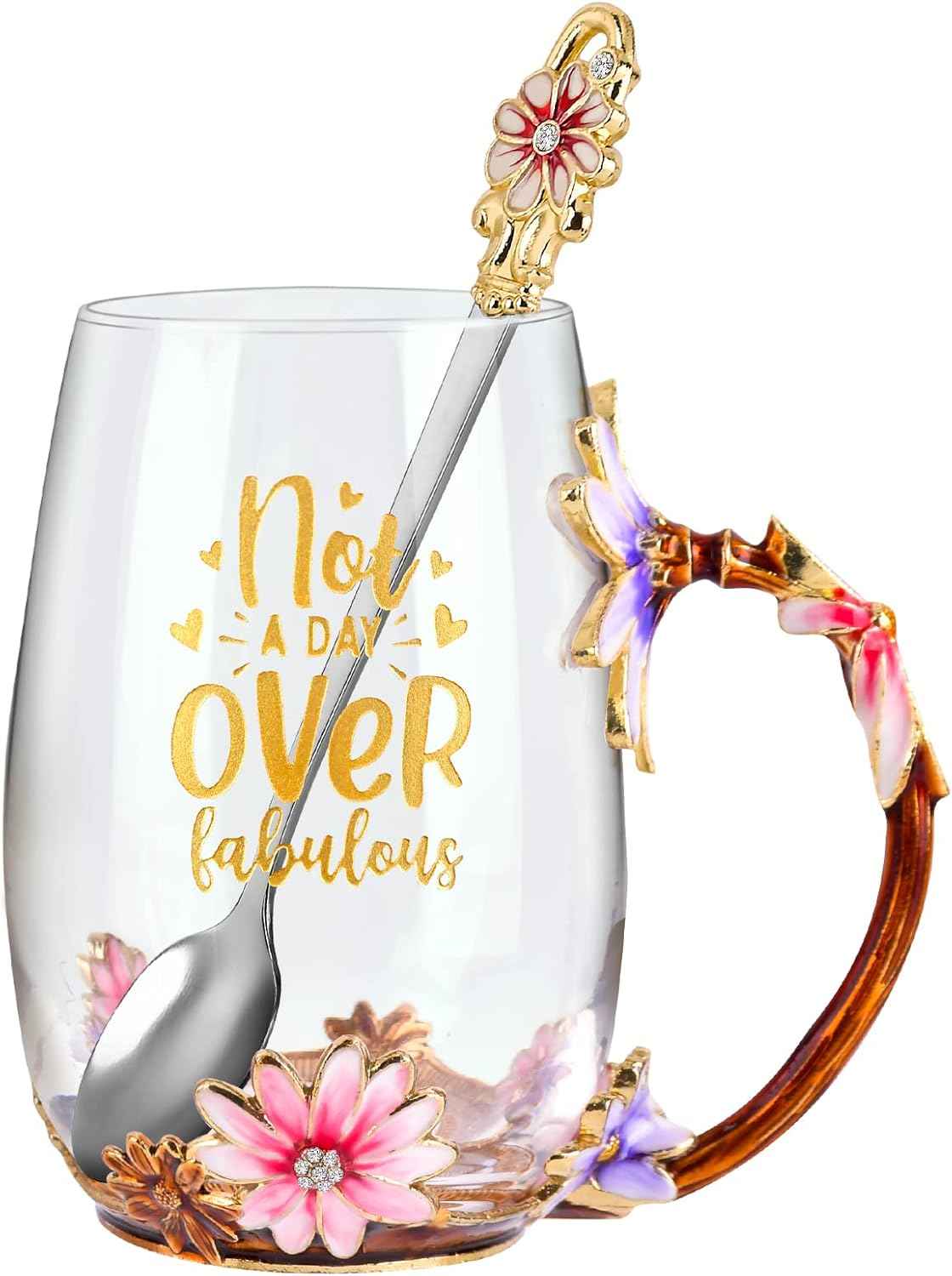 OEAGO Gifts for Mom Women Valentines Day Gifts for Her Glass Coffee Enamels Mug Best Birthday Valentine's for Girlfriend Wife Mothers Day from Daughter Son Tea Cup Stocking Stuffers Christmas