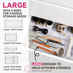 Large drawer organizer bins for kitchen, bathroom, and office use