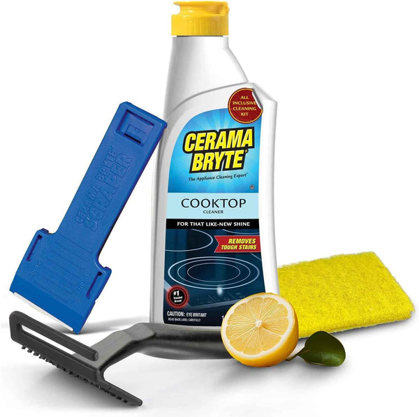 cerama-bryte 10-ounce glass cooktop and stove top cleaner combo kit for gas electric and ceramic surfaces