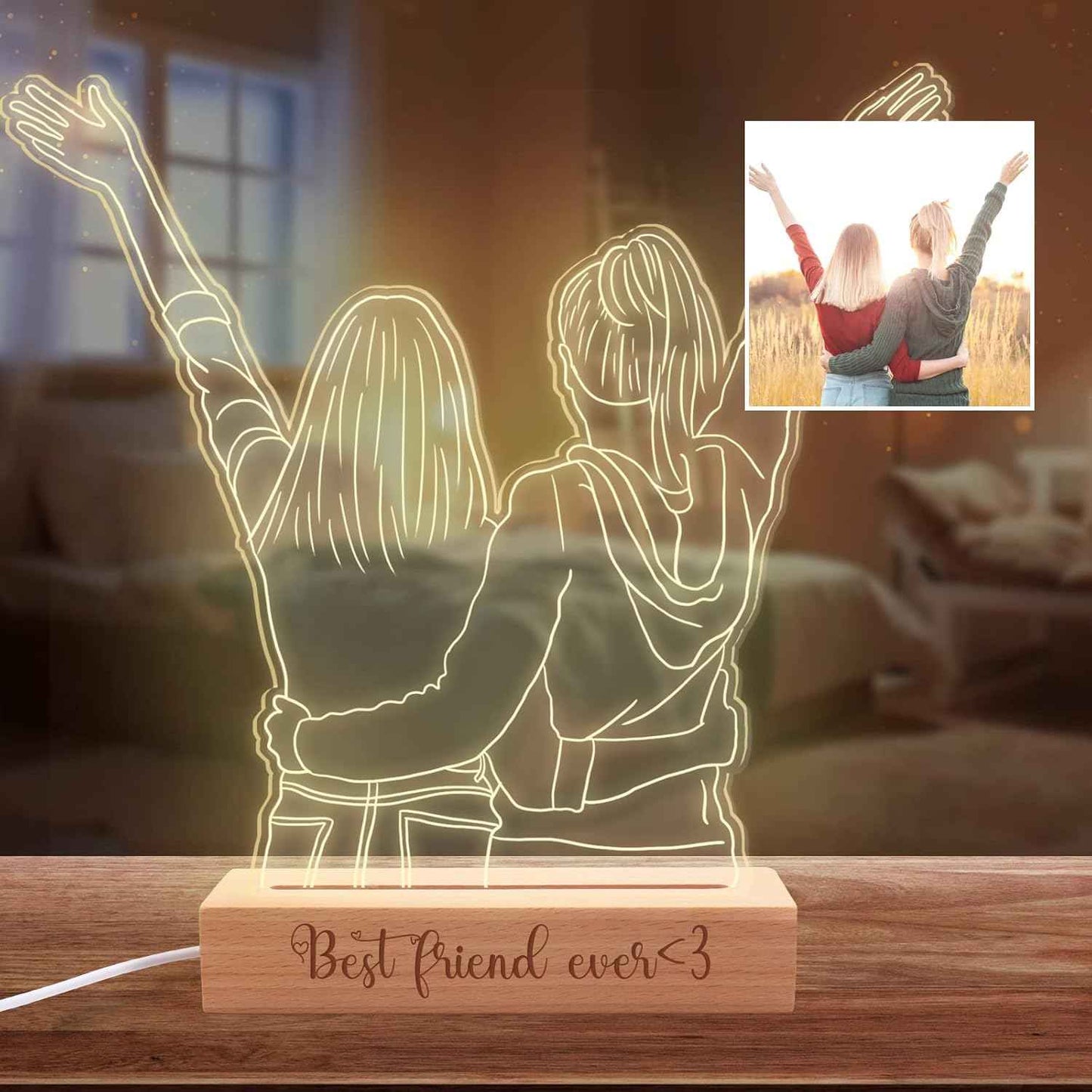 Personalized Night Light Custom 3D Photo Lamp with Picture Text Engraved, Customized Valentines Birthday Anniversary Lights Gift for Wife Husband Girlfriend Her Him