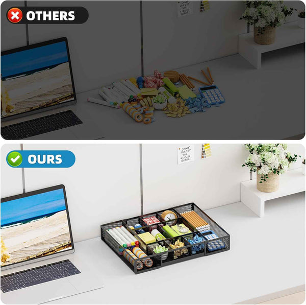 Marbrasse Expandable Desk Drawer Organizer, Mesh Drawer Organizer Tray with 10 Adjustable Compartments, Desk Organizers and Accessories, 5 Dividers Drawer for Office Supplies, Makeup & Vanity (Black)