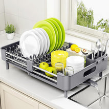 Urackify Stainless Steel Dish Drying Rack with Foldable Organizer