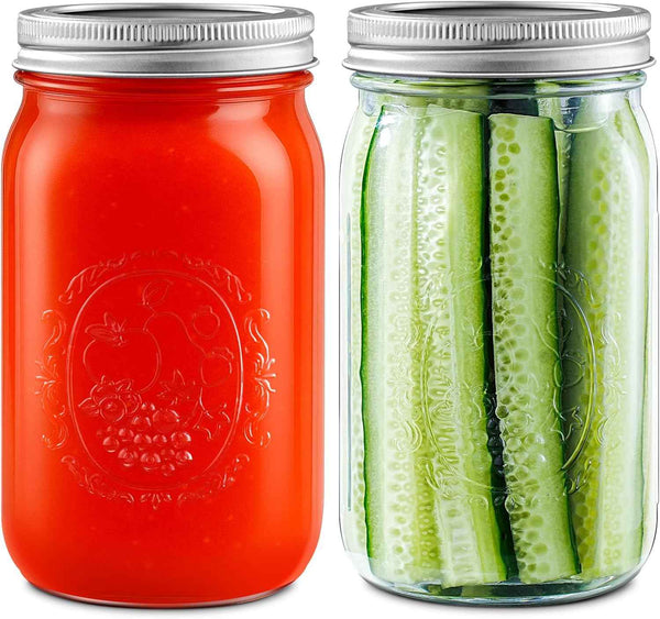 Miuyhji Wide Mouth Mason Jars 16 oz with Lids [6 Pack], Canning Jars with Metal Airtight Lids and Bands, 16 oz Glass Jars for Fermenting, Pickling, Freezing, Preserving, Meal Prep, Jar Décor