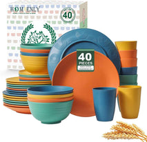Homienly 40-Piece Premium Wheat Straw Dinnerware Sets, Service for 8, Unbreakable Plates and Bowls Set - Cups Sets, Dinner Plates, Bowls for Kitchen,Dishwasher and Microwave Safe Dishes Set - Multi