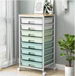 Rolling Storage Utility Cart with 8 Drawers and Wooden Tabletop