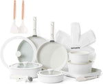 SENSARTE 24-piece non-stick cookware set with detachable handle, induction compatible, RV safe, dishwasher and oven safe (white)