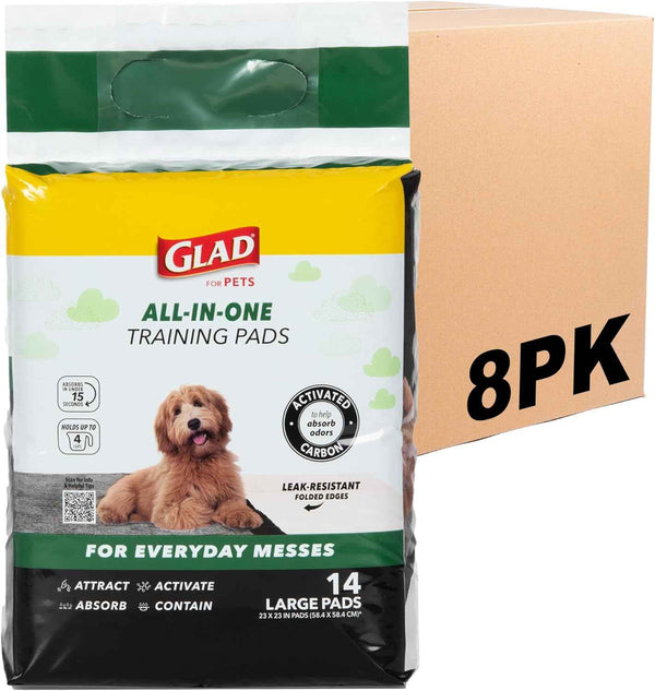 Glad for Pets Black Charcoal Puppy Training Pads with Odor Control and Pheromone Attractant, Leak Resistant Dog Potty Pads for House Training Puppies and Dogs, 23 x 23 in, 50 Count