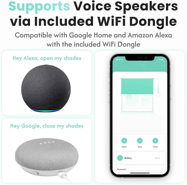 Aura Roller Smart Shade Driver, Remote Control & WiFi Dongle | Automate Existing Blinds | Beaded Window Shade Compatible Up to 4x5ft | Rechargeable Battery | Set Schedules | Hands Free Voice Control