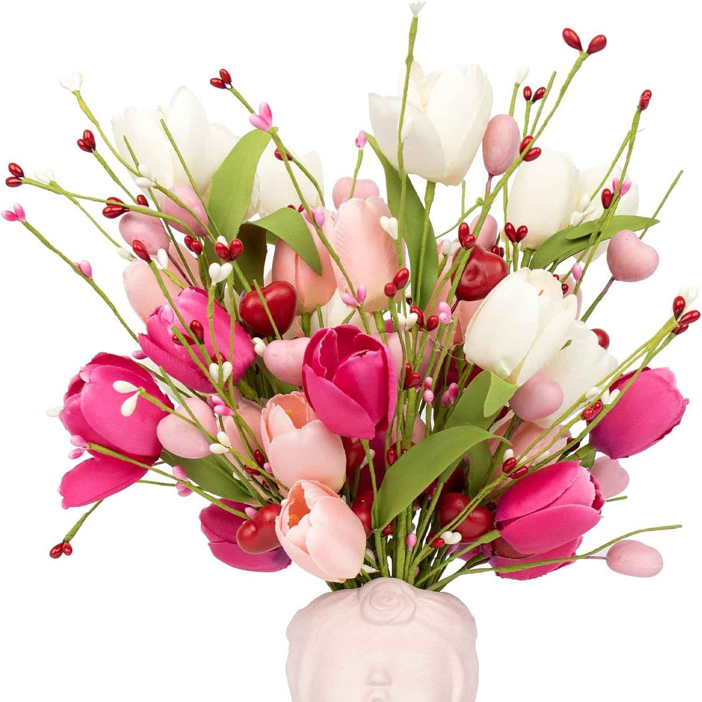 VioletEverGarden Valentines Day Decorations 6 Pack Valentines Flowers 17 inch Valentine’s Day Picks with Tulip Berry for Valentine’s Day Wedding Party Center Pieces