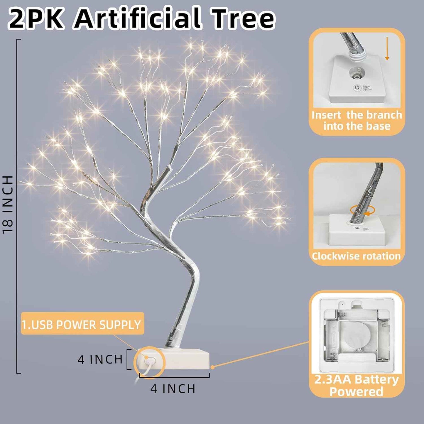 PEIDUO Fairy Lights Spirit Tree, 2PK Bonsai Tree Light, 108 LED Warm White Fairy Light Trees for Room Decor, Artificial Tree with 9 Modes for Christmas Decorations Indoor Home Decor