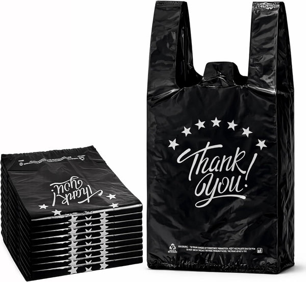 YoYoRain White Thank you T shirt bag, Grocery shopping bag Reusable and Disposable Supermarket Bag 11''x6''x21'' 100PCS