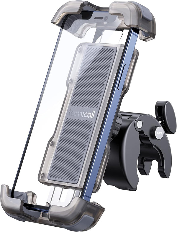 Lamicall Motorcycle Phone Mount, Bike Phone Holder - [Metal Lock] Upgrade Quick Install Bar Clip for Bicycle Scooter, Cell Phone Clamp Gifts for iPhone 17 16 15 Pro Max, Galaxy, 4.7-6.8" Phones
