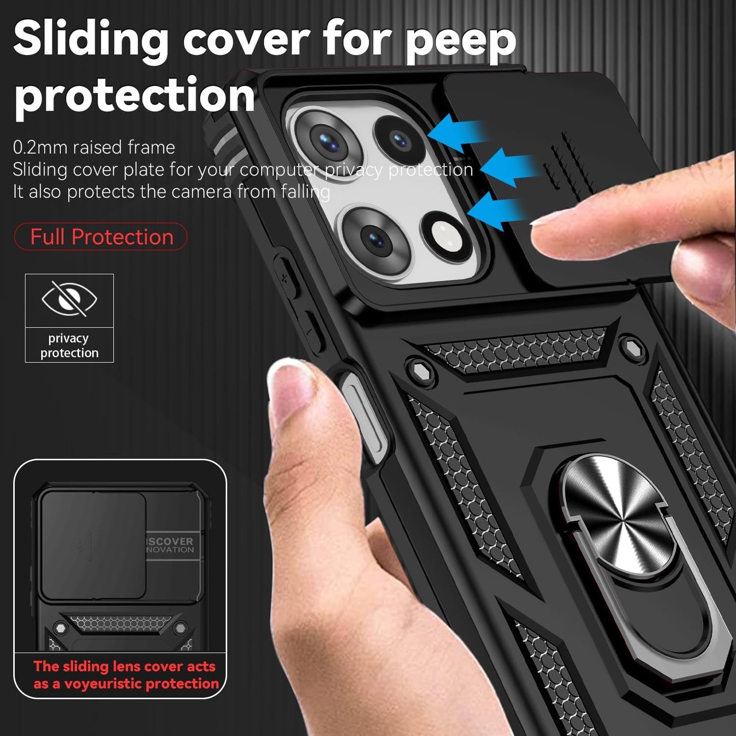 Motorola Moto G 2025 Case, with Slide Camera Cover HD Screen Protector [Military Grade 16ft. Drop Tested] Magnetic Ring Holder Kickstand Protective Phone Case for Motorola Moto G 2025, Black