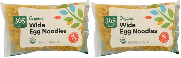 365 by Whole Foods Market organic wide egg noodles 16 oz, made with organic durum wheat semolina and cage-free eggs