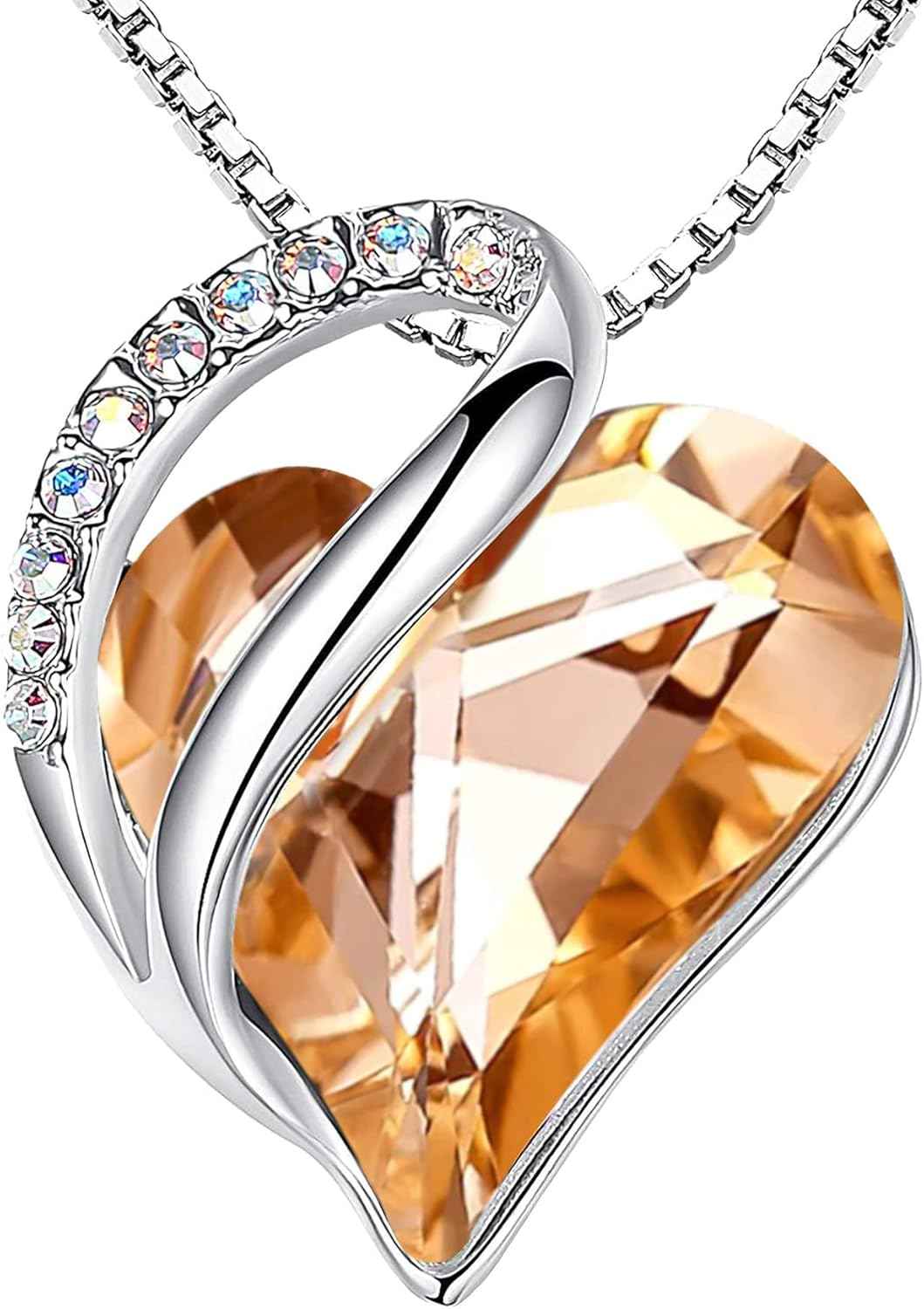 Leafael Valentine's Day Gift Necklaces for Women, Infinity Love Birthstone Heart Crystal Pendant, Birthday Anniversary Jewelry for Wife, Mom, and Her, Silver Plated, 18" + 2" Adjustable Chain | Gifts for Her, Birthday Jewelry, 18 plus 2 inch, Mom, Wife