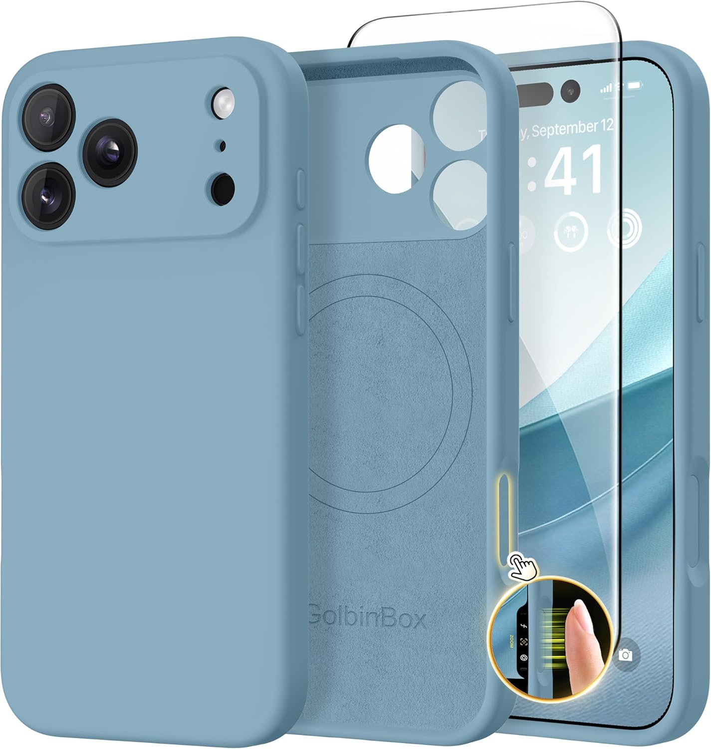 GolbinBox Magnetic for iPhone 17 Pro Max Case, Compatible with MagSafe, [Full Camera Protection] [Screen Protector], Silicone Shockproof Phone Cover with Anti-Scratch Microfiber Lining, Chalk Pink