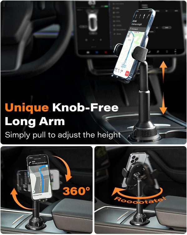 APPS2Car Universal Car Cup Phone Holder | Quick Extension Long Arm | 360° Swivel | Adjustable for iPhone, Samsung, Google, and All Smartphones | Stable & No Shake Design