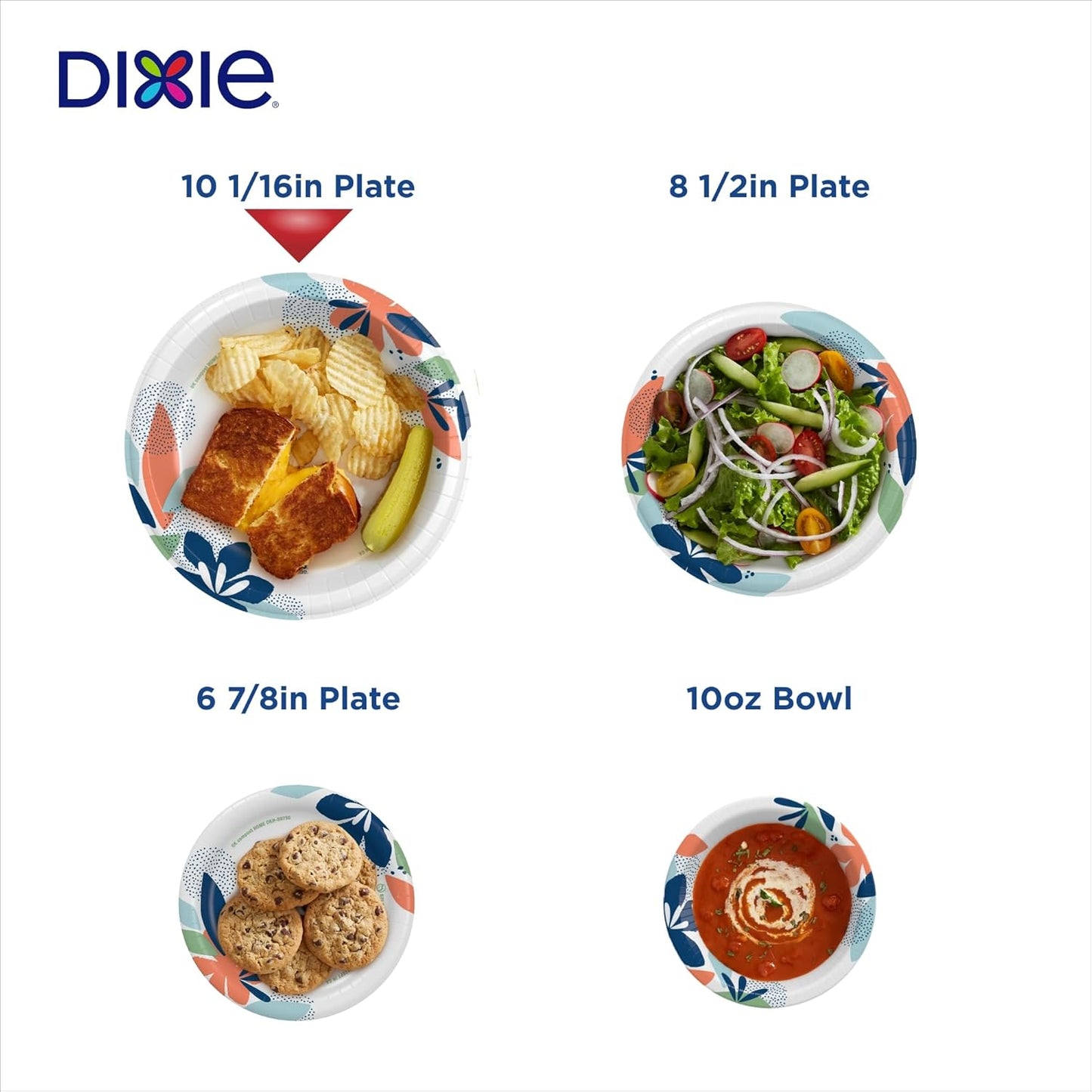 Dixie Large Paper Plates, 10 Inch, 54 Count, 2X Stronger*, Microwave-Safe, Soak-Proof, Cut Resistant, Disposable Plates For Everyday Breakfast, Lunch, & Dinner Meals