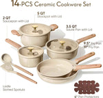 CAROTE 14Pcs Non-stick Ceramic Cookware Set, PFAS and PFOA Free, Kitchen Cooking Essentials