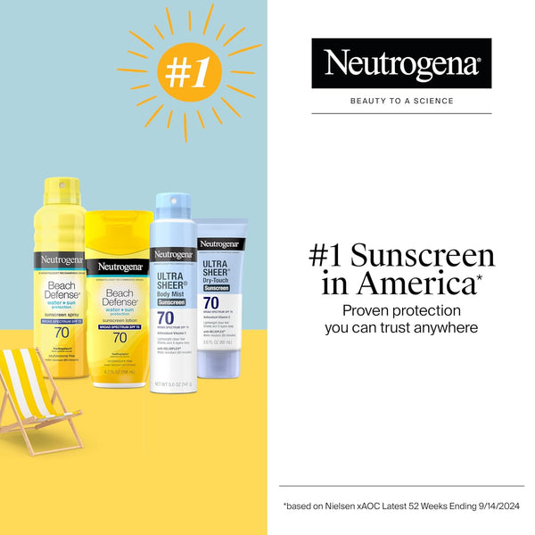 neutrogena ultra sheer body mist sunscreen spray, 3-pack, broad spectrum spf 70, non-greasy & water resistant
