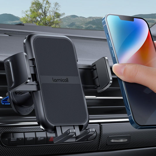 Lamicall 2025 Wider Clamp & Metal Hook Car Phone Holder Vent [Thick Cases Friendly] Phone Holders for Your Car Mount Automobile Hands Free Cradle Air Vent for iPhone 17 16 15 14 13 Pro Max Smartphone