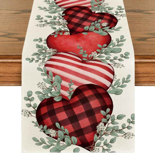 Artoid Mode Eucalyptus Hearts Valentine's Day Table Runner, Holiday Kitchen Dining Table Decoration for Home Party Indoor 13x72 Inch