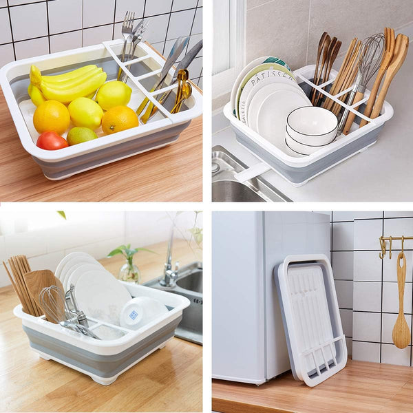 Collapsible dish drying rack for kitchen, RV, and camping use