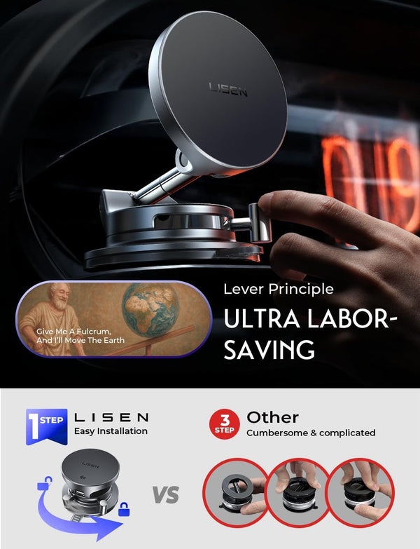 LISEN for 15W Magsafe Car Mount Charger, Magnetic Phone Holders for Your Car, Magnetic Wireless Car Charger, Suction Phone Mount for Car Accessories for iPhone 17 Pro Max 16 15 14 13 12, Gifts for Men