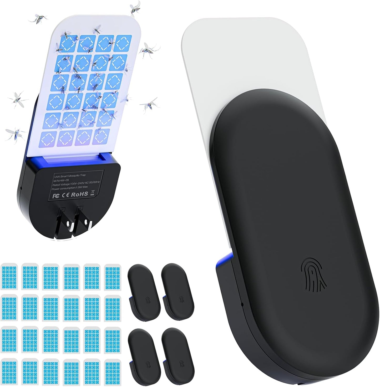 Flying Insect Trap, 2 in 1 Indoor Plug-in Fruit Fly Trap, 1 Trap White and 6 Glue Cards, Fruit Fly Traps for Gnat, Moth, Mosquito, Suitable for Every Part of The Home